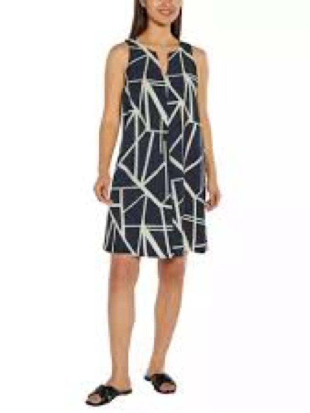 Banana Republic Navy and White Geometric Sleeveless Shift Dress. Size S